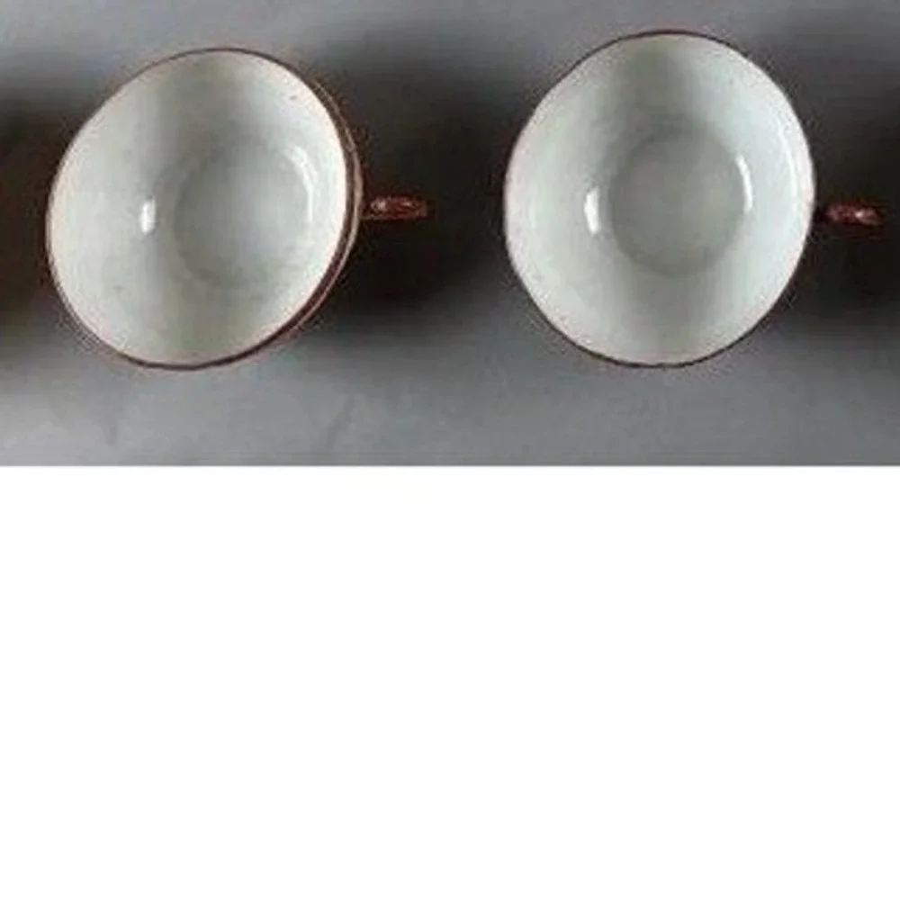 Vintage Japanese Geisha Hand Painted Porcelain Teacup Set of 2 Kutani Style